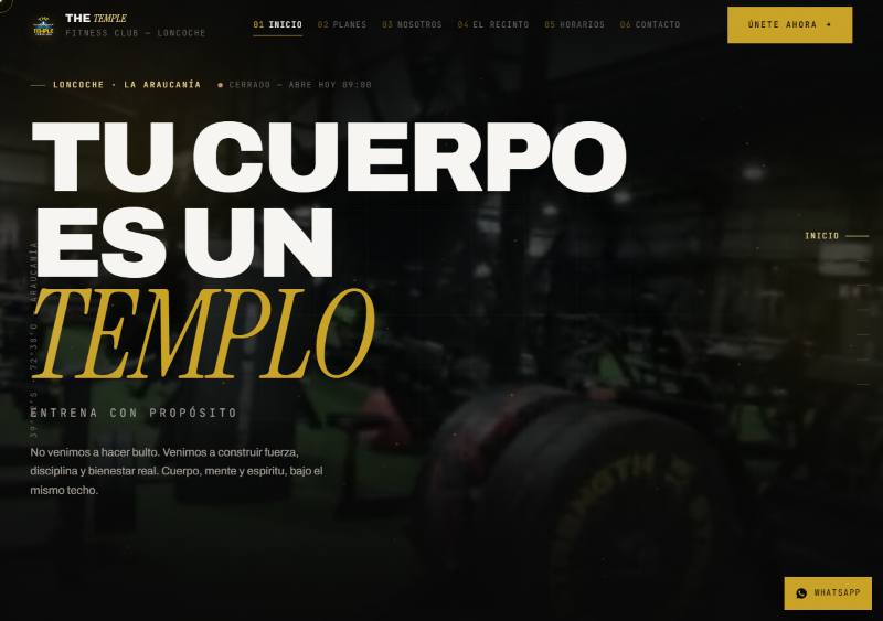 Portada del sitio de The Temple Fitness Club
