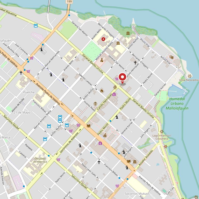 Mapa con la ubicación de Camilo Henríquez 280, Villarrica.