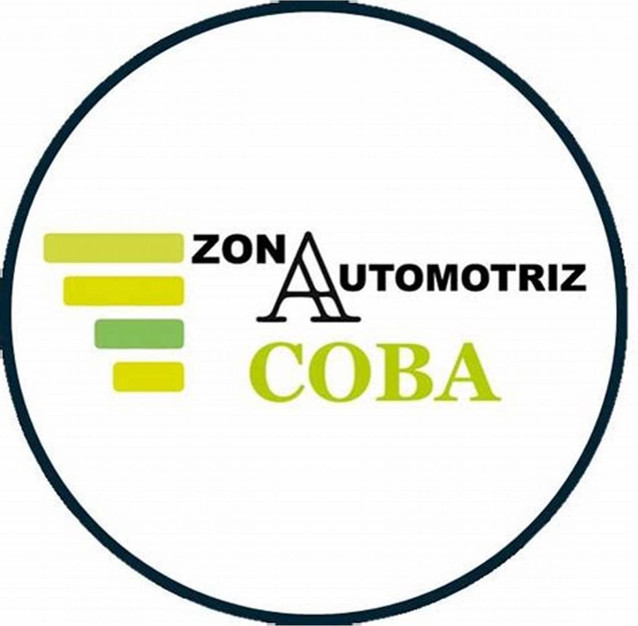 Logo circular del taller: ZonAutomotriz COBA, con unas barras verdes a la izquierda.