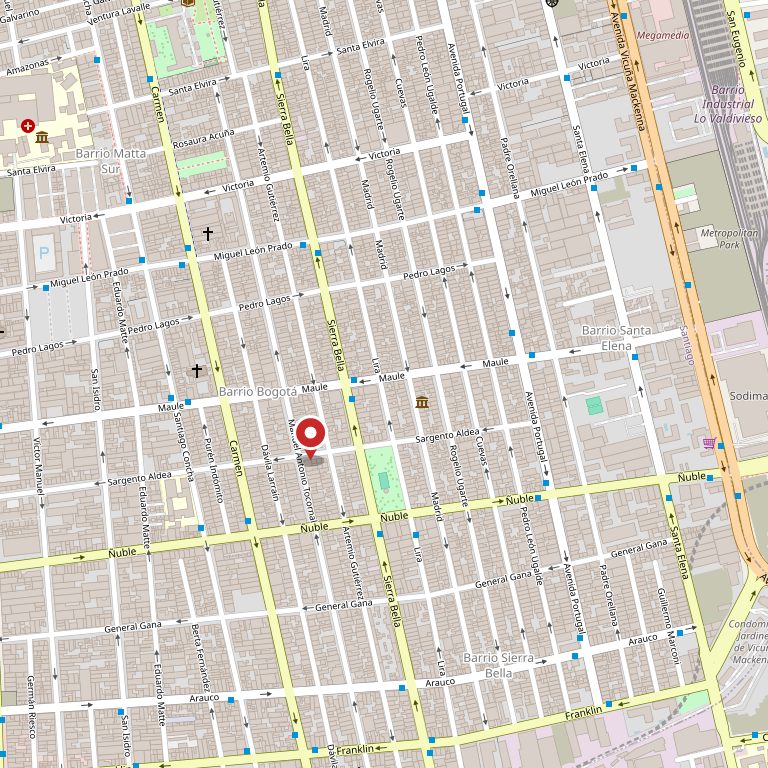 Mapa de Santiago Centro con el local marcado en Sargento Aldea 446.