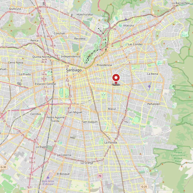 Mapa de Ñuñoa y el centro de Santiago, la zona donde trabajan a domicilio.