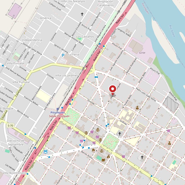 Mapa con la ubicación de Manuel Rodríguez 680, Pitrufquén.