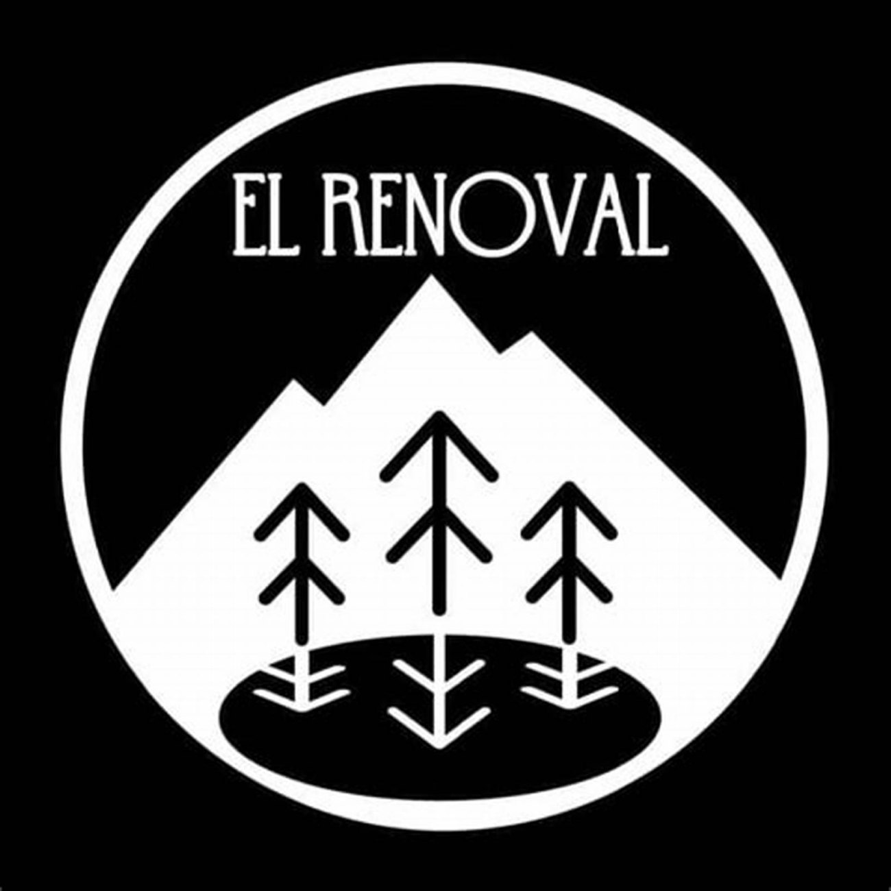 Logo del café: un círculo negro con una montaña y tres árboles dibujados en blanco, y el nombre El Renoval arriba.