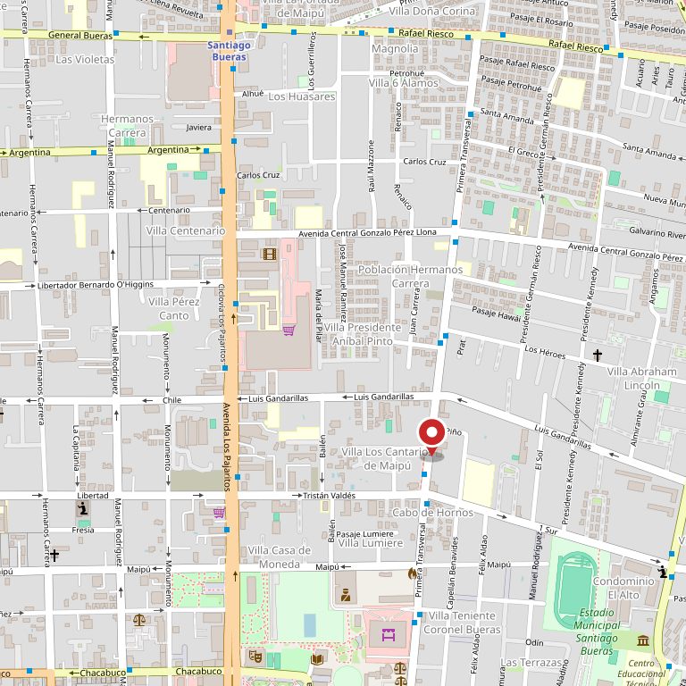 Mapa de Maipú con la escuela marcada en Primera Transversal 2367-B.