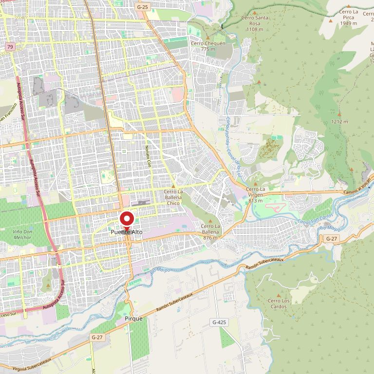 Mapa de la comuna de Puente Alto, en el sector sur de Santiago.