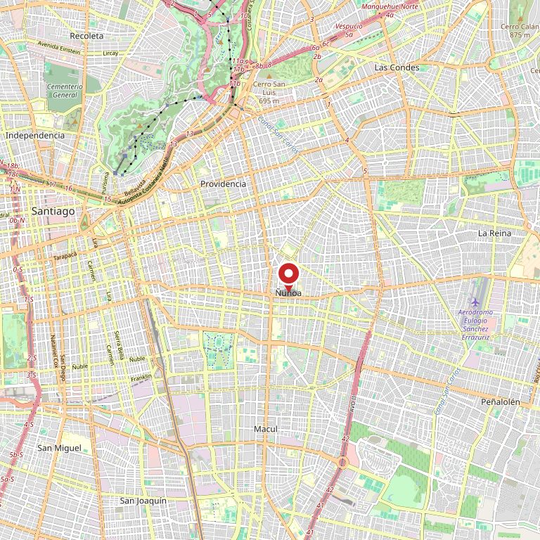 Mapa de la comuna de Ñuñoa, en el oriente de Santiago.