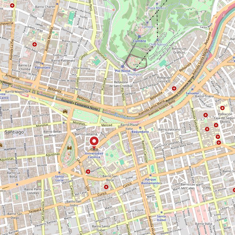 Mapa de Santiago Centro, sector Metro Universidad Católica.