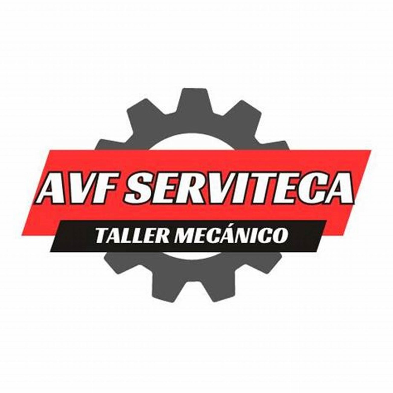Logo del taller: un engranaje con el nombre AVF Serviteca y la leyenda Taller Mecánico.