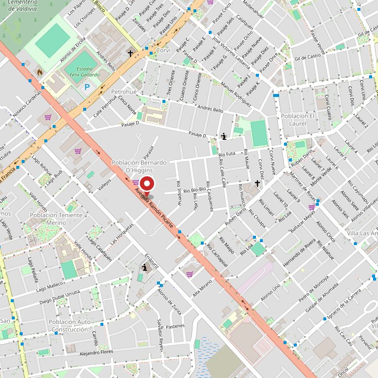 Mapa con la ubicación de Av. Ramón Picarte 2876, Valdivia.