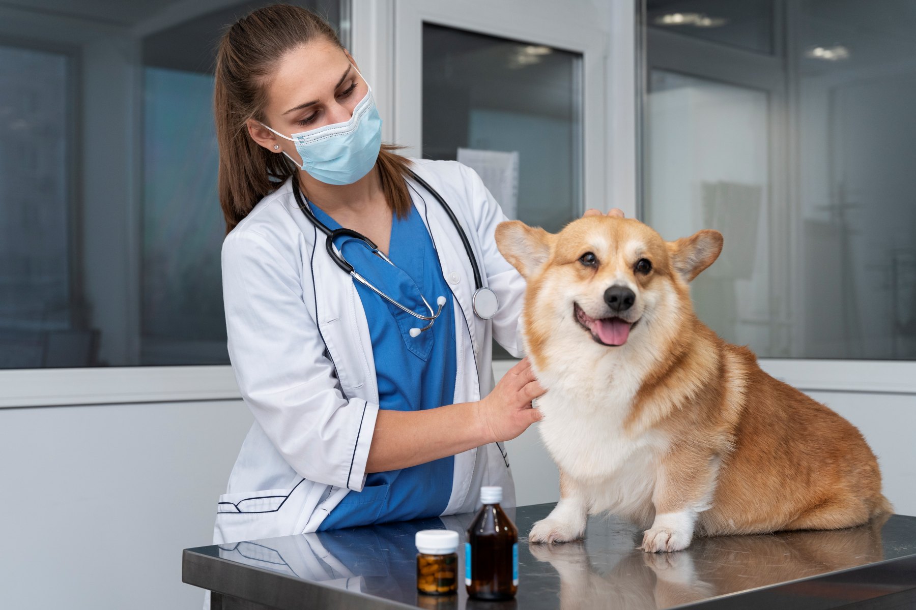 Atención veterinaria en la mesa de consulta