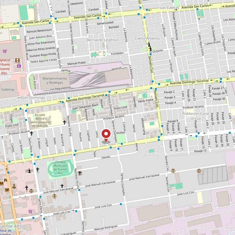 Mapa de Puente Alto con el taller marcado en Radal 630.